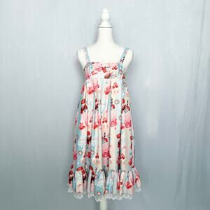 Infanta Strawberry Sweet Lolita Babydoll Dress Ruffle Hem, Size Large